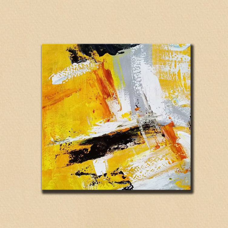 Painting Hand-Painted Yellow - hand-painted abstract decor for cafe